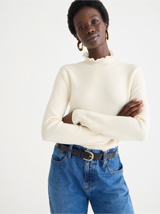 J. Crew Sweaters - J. Crew Ruffleneck merino wool sweater Small cream